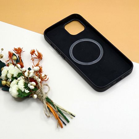Чехол-накладка для iPhone 15, экокожа, магнитный (MagSafe), без лого, X-CASE, черный
