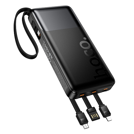 Универсальный Доп. Аккумулятор 10000mAh, J156, HOCO, выход: 1 USB, 1 PD (20W), кабель: Type-C, Lightning, Micro, черный