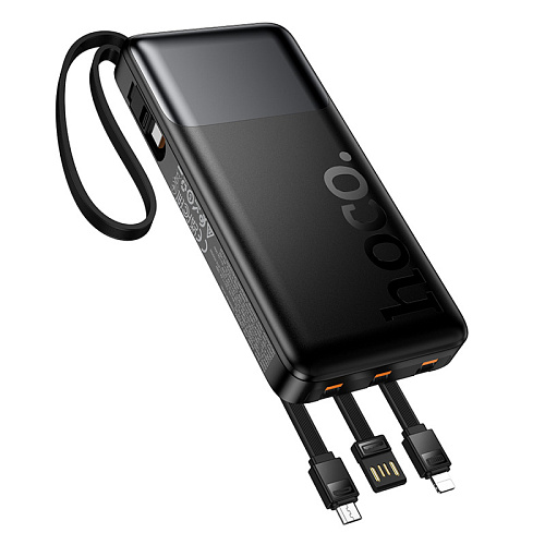 Универсальный Доп. Аккумулятор 10000mAh, J156, HOCO, выход: 1 USB, 1 PD (20W), кабель: Type-C, Lightning, Micro, черный