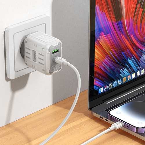 Сетевое зарядное устройство, 1 PD 45W + 1 USB 3.0 QC (C136A), HOCO, белый