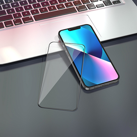 Защитное стекло на iPhone 13 (6.1)/13 Pro/14/16e, G8, HOCO, 3D Full screen fine edge anti-fall tempered glass, черное