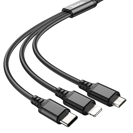 USB дата кабель Lightning+Micro+Type-C, X76, HOCO, черный