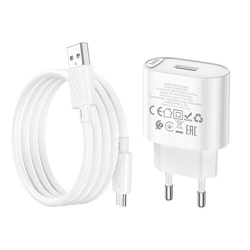 Сетевое зарядное устройство, 1 USB 10.5W (C109A), HOCO, Micro, белый