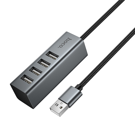 USB Хаб (HB1A) c 1 USB на 4 USB, HOCO, скорость передачи: до 480 Мбит/с, серый