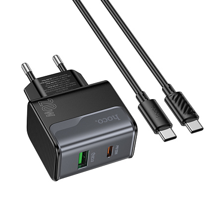 Сетевое зарядное устройство, 1 PD 20W + 1 USB 3.0 QC (CS71A), HOCO, Type-C to Type-C, черный