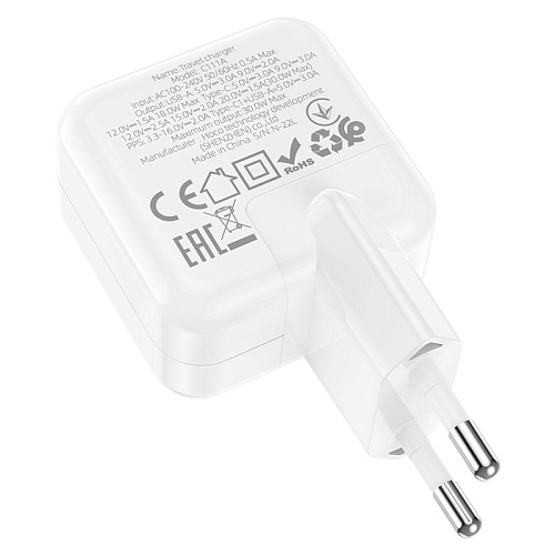 Сетевое зарядное устройство, 1 PD 35W + 1 USB 3.0 QC (C111A), HOCO, белый