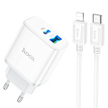 Сетевое зарядное устройство, 1 PD 20W + 1 USB 3.0 QC (C105A), HOCO, Type-C to Lightning, белый