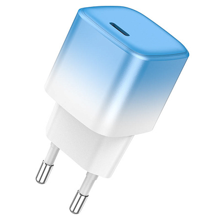 Сетевое зарядное устройство, 1 PD 20W + 1 USB 3.0 QC (C101A), HOCO, голубой с белым