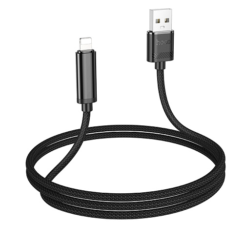USB дата кабель Lightning, HOCO, U127, 1.2м, с указанием заряда аккумулятора, черный