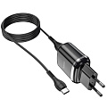 Сетевое зарядное устройство, 2 USB 2.4A 12W (N4), HOCO, Type-C, Умная зарядка, черный