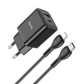 Сетевое зарядное устройство, 1 PD 18W + 1 USB 3.0 QC (N28), HOCO, Type-C to Lightning, черный