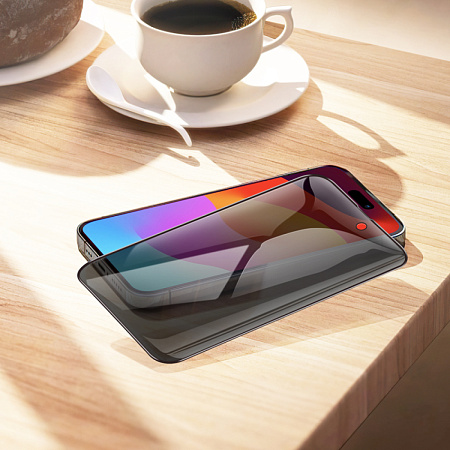 Защитное стекло для iPhone 15 Pro, A12 Pro, HOCO, Privacy Nano 3D full screen edges, черное