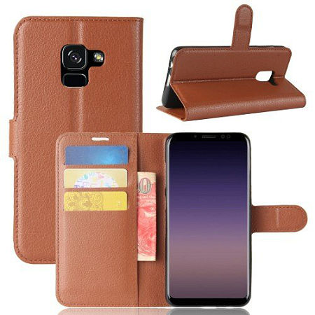 Чехол-книжка для Samsung A530х, Galaxy A8 (2018), боковой, коричневый
