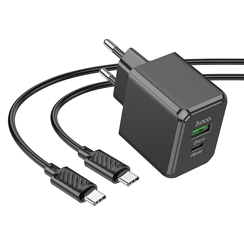 Сетевое зарядное устройство, 1 PD 20W + 1 USB 3.0 QC (CS14A), HOCO, Type-C to Type-C, черный