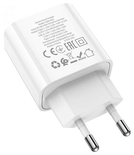 Сетевое зарядное устройство, 1 PD 20W + 1 USB 3.0 QC (C80A), HOCO, Type-C to Lightning, белый