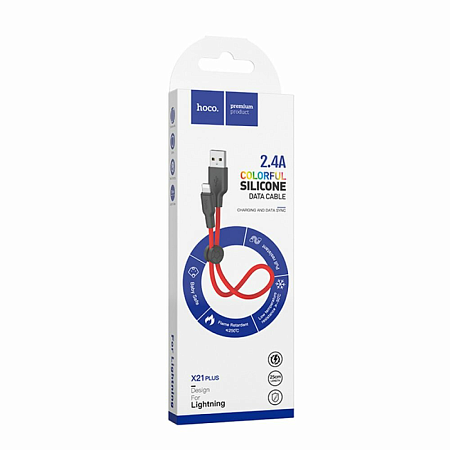 USB дата кабель Lightning, HOCO, X21 Plus, 0.25м, силиконовый, черно-красный