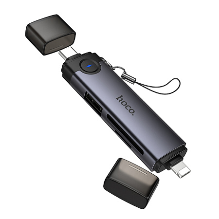 Картридер 3 в 1, Type-C/IP на SD/TF3.0+USB2.0, HB56B, HOCO, серый