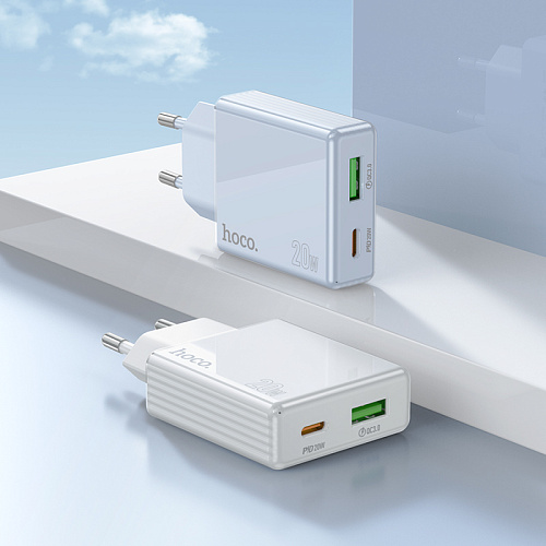 Сетевое зарядное устройство, 1 PD 20W + 1 USB 3.0 QC (C142A), HOCO, белый