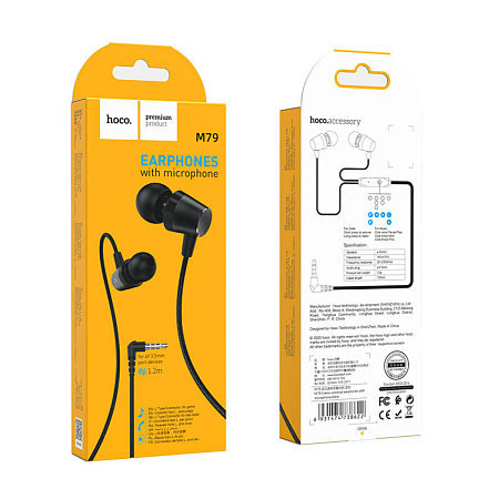 Проводные наушники M79 Cresta universal earphones with microphone, HOCO, черные