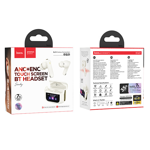 Беспроводные наушники EQ21, HOCO, с дисплеем, шумоподавление ANC+ENC, белый