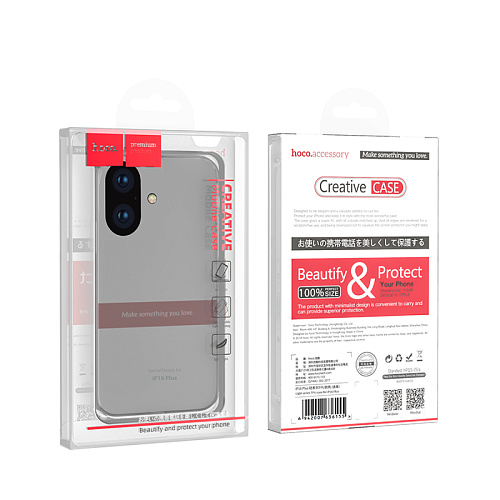 Чехол силиконовый для iPhone 16 Plus, Light series TPU, HOCO, черный