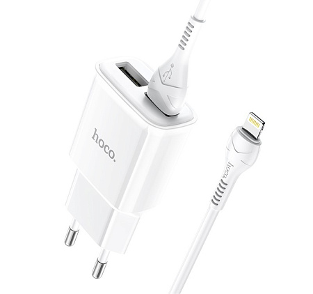 Сетевое зарядное устройство, 2 USB 2.4A (C88A), HOCO, Lightning, белый