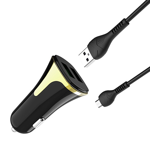 Автомобильное зарядное устройство, 2 USB 3.4A 18W QC3.0 (Z31), usb cable Micro, HOCO, черный