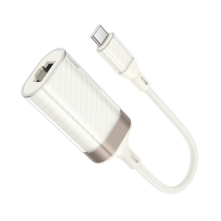 Переходник с Type-C на RJ45, UA41B, HOCO, 100mbps, сеть: 10/100Mbps, белый