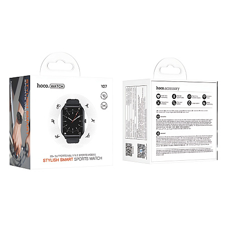 Умные часы Y27 спортивные Smart watch Hoco с поддержкой звонков, черные