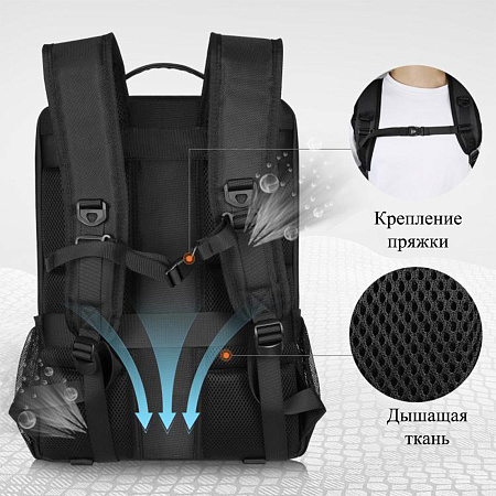 Рюкзак водонепроницаемый для фотоаппарата, камеры и др., 5018, PULUZ, с солнечной батареей 12Вт, черный