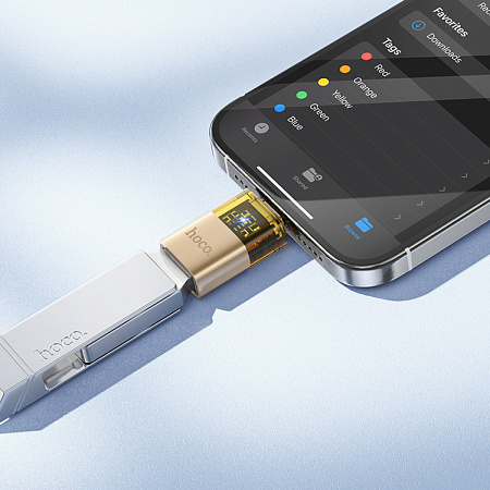 Переходник OTG Type-C, Type-C (папа) на USB (мама), UA36B, HOCO, золотистый