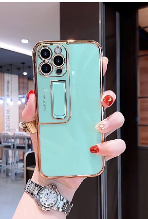 Чехол силиконовый для iPhone 13 Pro Max (6.7), глянцевый с подставкой, X-CASE, бирюзовый