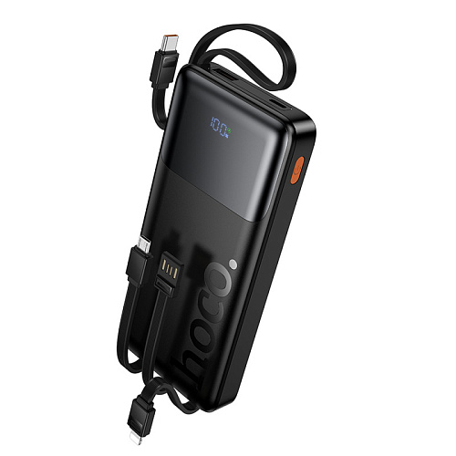 Универсальный Доп. Аккумулятор 10000mAh, J156, HOCO, выход: 1 USB, 1 PD (20W), кабель: Type-C, Lightning, Micro, черный