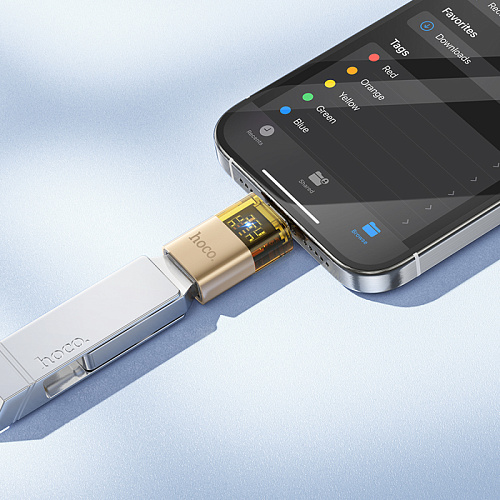 Переходник OTG Type-C, Type-C (папа) на USB (мама), UA36B, HOCO, золотистый