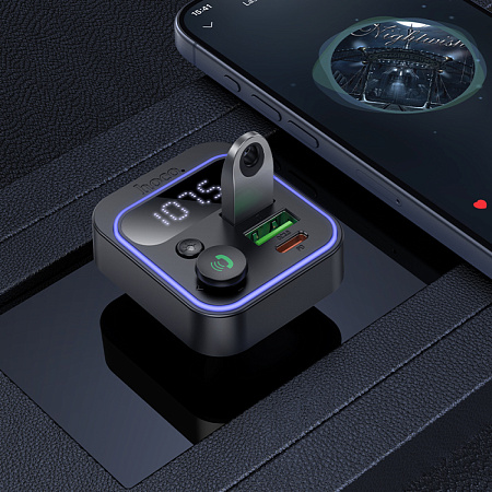 Bluetooth FM модулятор, E85 Tiger, HOCO, 1 USB QC3.0+1 PD (20Вт)+1 USB 5V/0.5A (для USB накопителя), черный