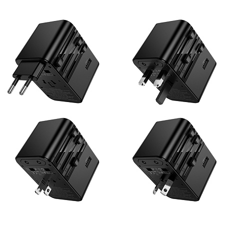 Переходник на розетку (все виды), 3 PD+2 USB, AC32, HOCO, черный