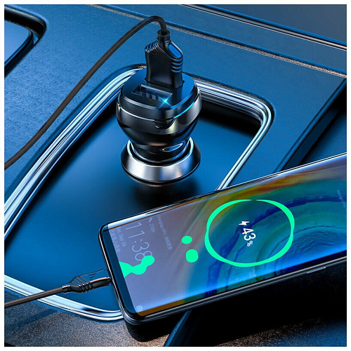 Автомобильное зарядное устройство, 2 USB 2.4A (Z40), usb cable micro, HOCO, черный