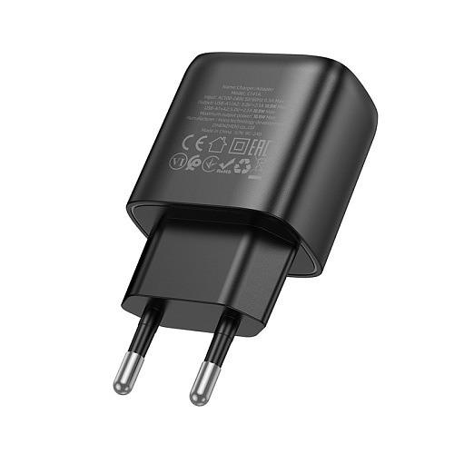 Сетевое зарядное устройство, 2 USB 2.1A (C141A), HOCO, черный