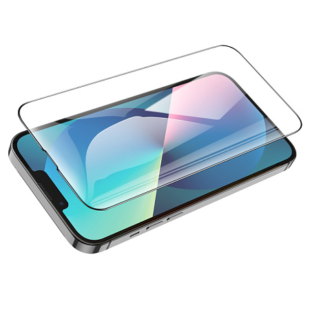 Защитное стекло на iPhone 13 (6.1)/13 Pro/14/16e, G8, HOCO, 3D Full screen fine edge anti-fall tempered glass, черное