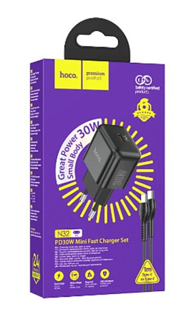 Сетевое зарядное устройство, 1 PD 30W (N32), HOCO, Type-C to Type-C, черный