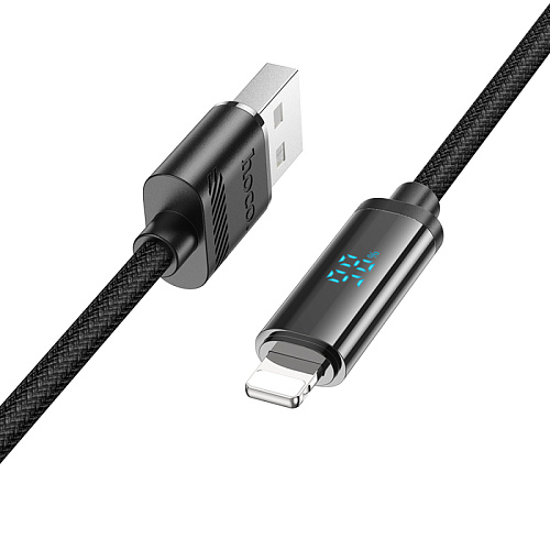 USB дата кабель Lightning, HOCO, U127, 1.2м, с указанием заряда аккумулятора, черный