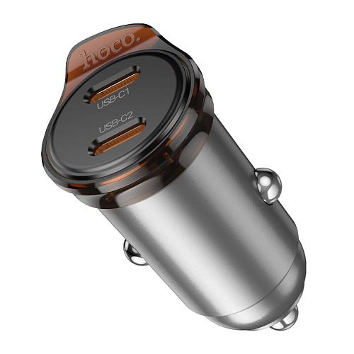 Автомобильное зарядное устройство, 2 PD 45W (NZ16B), HOCO, металлический серый