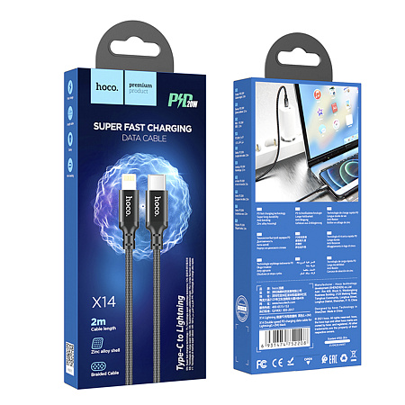 Кабель Lightning to Type-C (PD), HOCO, X14, 2м, черный