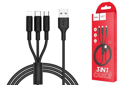 USB дата кабель Lightning+Micro+Type-C, X25, HOCO, черный