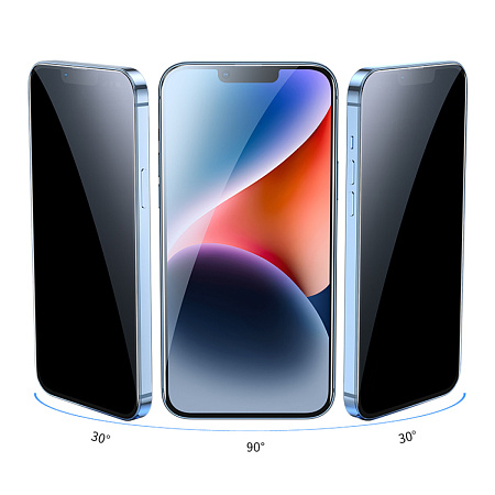 Защитное стекло на iPhone 13 (6.1)/13 Pro/14/16e, A12 Pro, HOCO, Privacy Nano 3D, черное