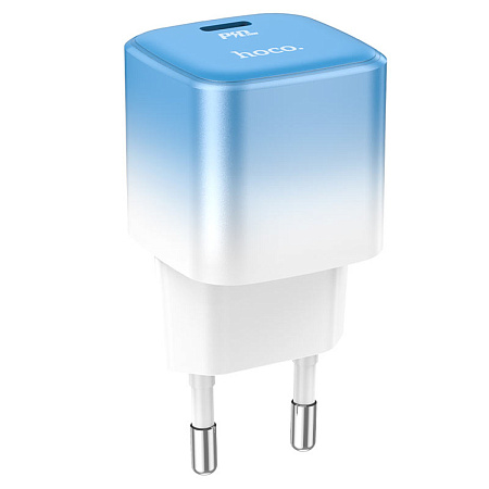 Сетевое зарядное устройство, 1 PD 20W + 1 USB 3.0 QC (C101A), HOCO, голубой с белым