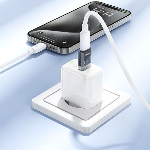 Переходник с USB 2.0 (папа) на Type-C (мама), UA36C, HOCO, черный