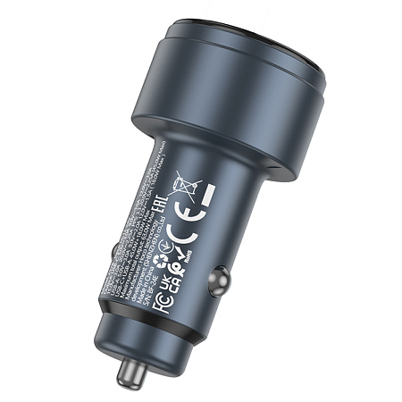 Автомобильное зарядное устройство, 1 USB QC3.0 18W, 1 PD 45W (Z57B), HOCO, с дисплеем, серый