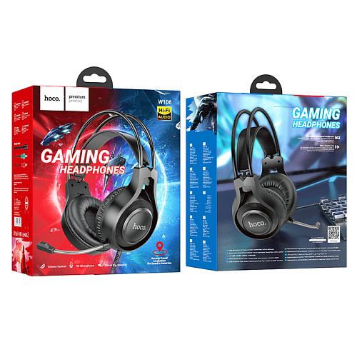 Проводные наушники W106, HOCO, игровые с микрофоном, черные