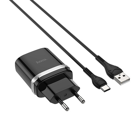 Сетевое зарядное устройство, 1 USB 3.0A (C12Q), HOCO, Type-C, черный